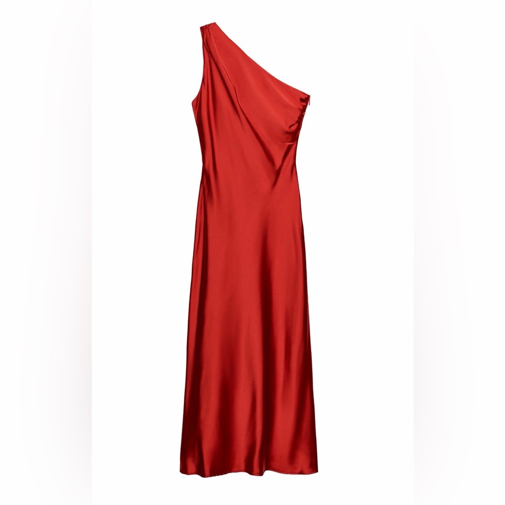 Zara Red Satin Asymmetrical One Strap Dress